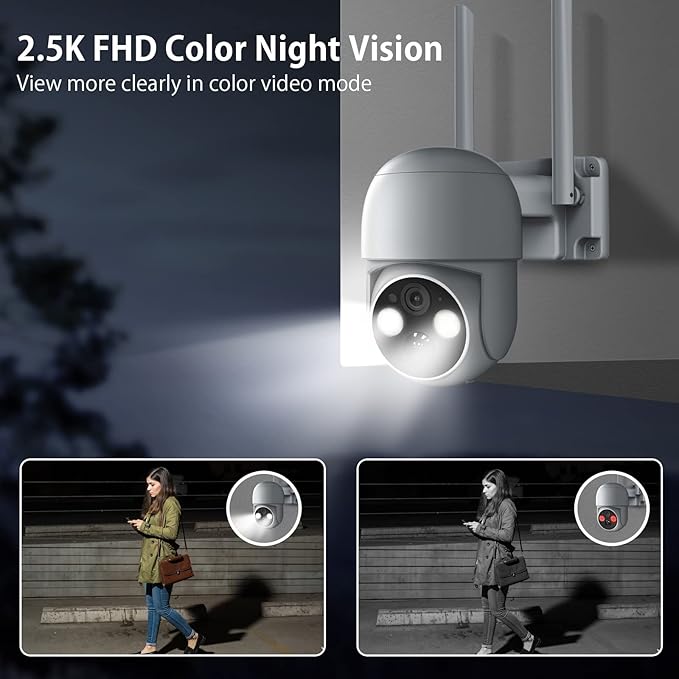 WOOLINK 2PCS 4MP Solar Security Cameras Wireless Outdoor, 2.5K Solar/Battery Powered Camera for Home Security, Pan/Tilt 2.4Ghz WiFi Camera with PIR, 2-Way Audio, Cloud/SD, Color Night Vision