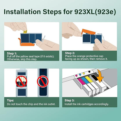 923e 923 923XL Ink Cartridges Combo Pack: Replacement for HP 923XL 923 Ink Cartridges for Printers OfficeJet Pro 8130e 8135e 8138e 8125 8120 8122 8124 (4 Pack Black Cyan Yellow Magenta with Chip)