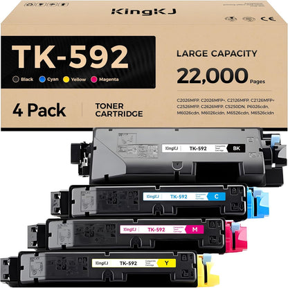 TK-592 TK592 Toner Cartridge Set 4-Pack Replacement Compatible with Kyocera ECOSYS P6026cdn M6026cdn M6026cidn M6526cdn M6526cidn FS-C2026MFP C2026 C2126MFP C2126MFP+ C2526MFP C2626MFP C5250DN Printer