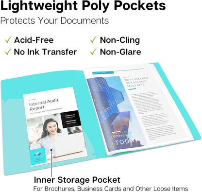 Dunwell Presentation Binder 12-Pocket, Displays 24 Pages, 8.5x11 Portfolio Binder with Plastic Sleeves, Storage and Organizer for Documents, Certificates, Projects, Photos (3 Pack, Aqua)