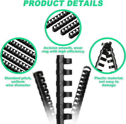 Yunsailing 150 Pack Plastic Binding Combs Plastic Binder Comb Ring 19 Ring Binding Spines Letter Size Spiral coils for Notebook Calendar(5/8 in,Black)