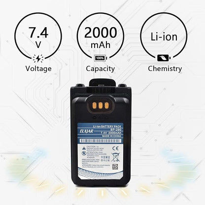 elxjar (2-Pack) 7.4V 2000mAh Li-ion BP-290 Battery, Replacement for Icom IC-F52D IC-F62D IC-M85 Two-Way Radios Rechargeable Pack