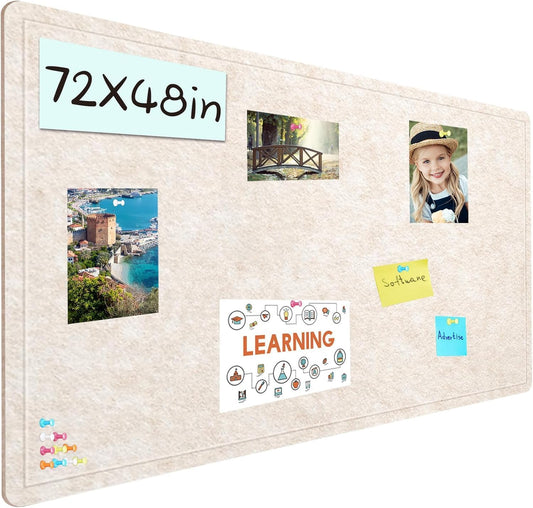 Large Bulletin Board - 72 X 48 inches Cork Board with 30 Pushpin, 6' x 4' Cork Board for Walls Pin Board, Self-Adhesive Felt Board Vision Board Foldable Photo Board for Wall (Oatmeal)