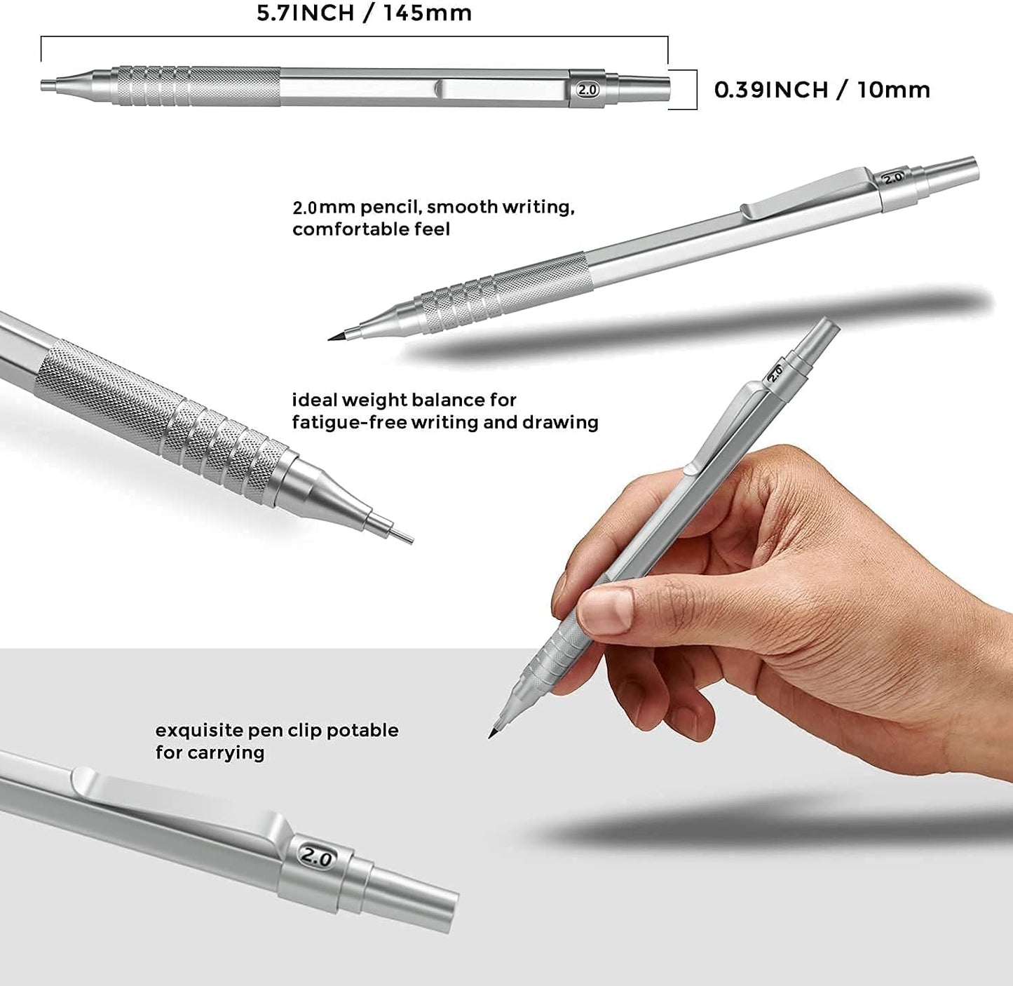 Nicpro Metal 2.0 Mechanical Pencil Set with Case, 3 PCS Drafting Lead Holder with 10 Tubes 2mm Graphite Lead Refill(HB 2H 4H 2B 4B) &Colors, Sharpeners, Erasers for Artist Writing, Drawing, Sketching