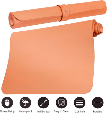 Boutilon Leather Desk Pad Protector,Non-Slip Mouse Pad,Laptop Desk Pad,Office Mouse Mat,Waterproof Leather Desk Blotter,Desk Writing Pad for Office and Home (L-Orange Pink,35"x 17")