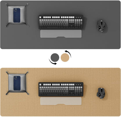 DAWNTREES Dual Sided Desk Mat,Leather Desk Pad,35.5"x17",Cork Desk Mat Protector,with PU Leather Valet Tray Organizer,Large Mouse Pad,Desk Writing Pad for Office and Home(Dark Gray)