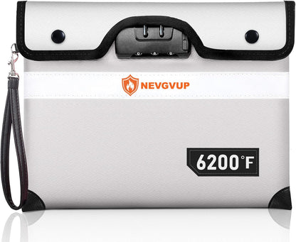 Upgraded 6200°F Fireproof Money Bag with Lock, Fireproof Bag w. Zipper/Reflective Strip, 9 Layers of Heat Insulated Material, Water Resistant Fire Proof Money Bag for Cash, Fire Bag for A5 documents