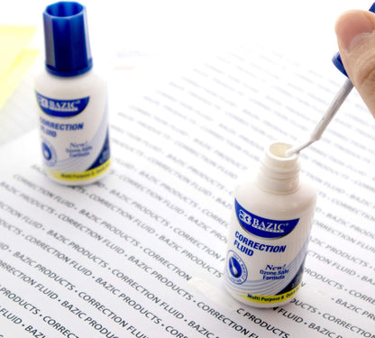 BAZIC Correction Fluid, Soft Bristle Brush & Precise Metal Tip Applicator, Fine Point Corrections Pen White Out Wipe Out Liquid (2/Pack), 2-Packs