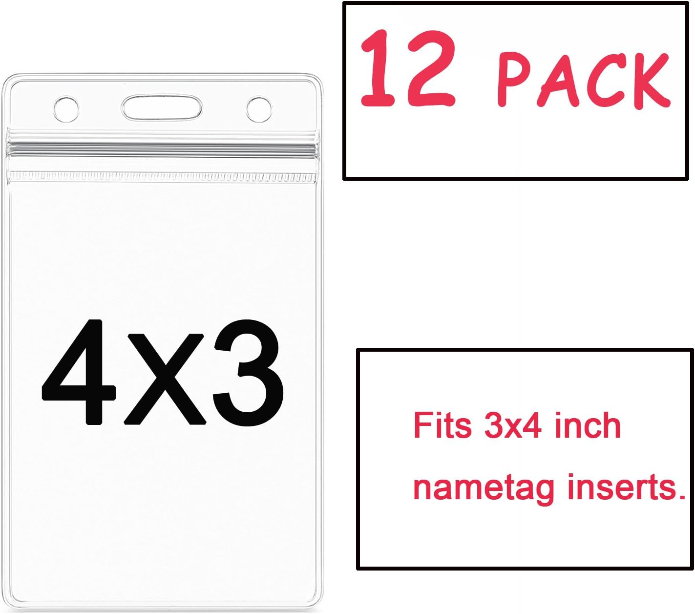 AMUU 12 Pack Vertical Clear Badge Holders Large 4x3 Name Badge Holders Plastic Large Card Protector (Fits 4x3 Nametag Inserts)