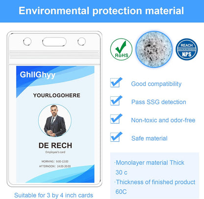 100 Pack Extra Thick Name Badge Holders, Heavy Duty & Sealable Waterproof Vertical ID Badge Holders, Durable Clear PVC Plastic Badge Sleeve for Credit Card/Shcool Work Badge/Room Key/RFID