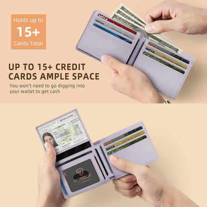 RUNBOX Wallet for Men Slim Rfid Leather 2 ID Window With Gift Box