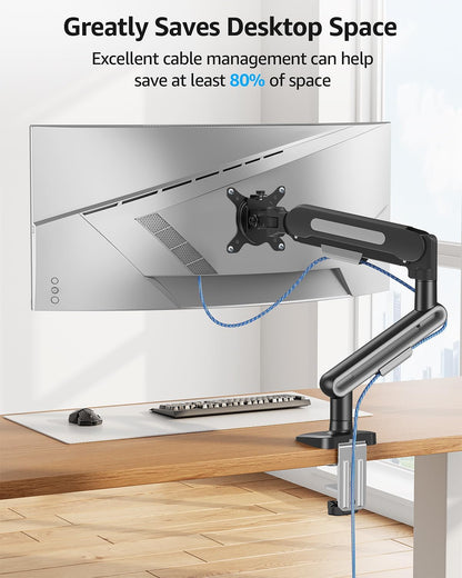 MOUNTUP Single Monitor Desk Mount for 4.4-26.5lbs, Heavy Duty Monitor Arm for 39 37 34 32 27inch, Full-Motion Monitors Stand, Height Adjustable Gas Spring Monitors Arm with C-Clamp＆Grommet Base