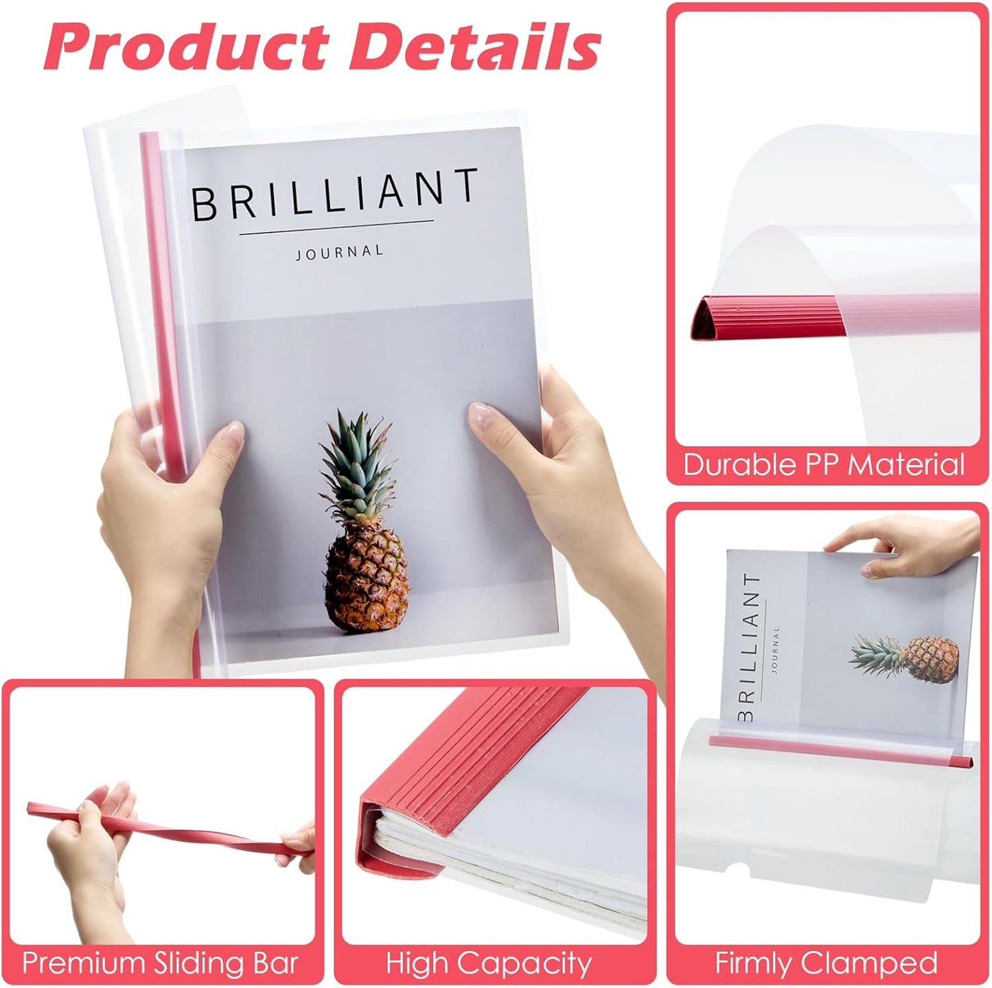 Thenshop 100 Pcs Clear Report Covers with Sliding Bars Sliding Bar File Folder Binder Plastic Report Folder for File Paper Book Resume Letter Office, 30 Sheet Capacity (Red)