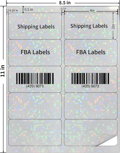 STARLIBOO Transparent Stickers Labels - 2" x 4" Clear Address Labels Mailing Stickers for Laser/Inkjet Printer 8.5"×11"- 20 Sheet (Clear Holographic Dot)