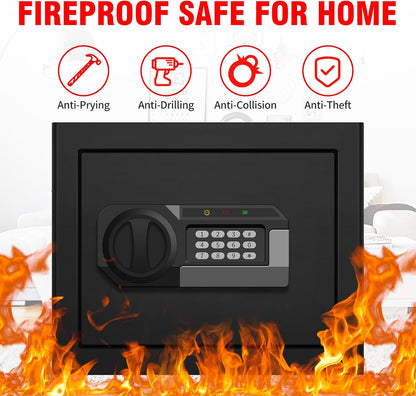 1.8 Cubic Feet Small Personal Safe for Home Use, Anti-theft Fireproof Lock Box with Programmable Keypad, Spare Keys and Removable Shelf, Digital Home Security Safe for Money Documents Medicines