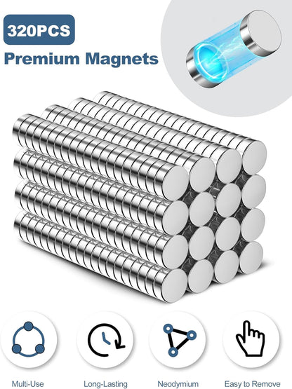 SMARTAKE 320 Pcs Refrigerator Magnets, 6x2mm Small Round Fridge Magnet, Multi-Use Premium Neodymium Office Magnets for Fridge, Whiteboard, Billboard in Home, Kitchen, Office and School (Silver)