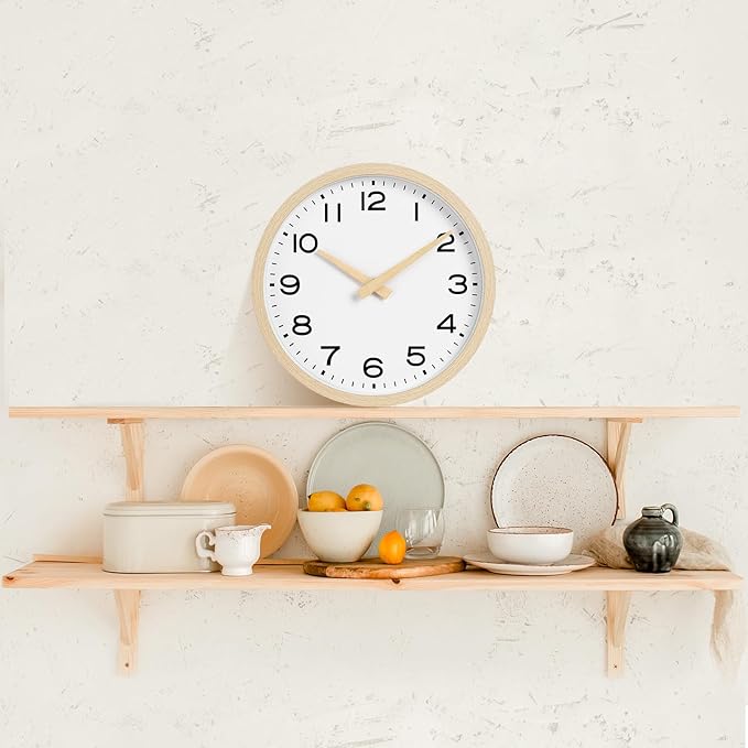 AKCISOT Wall Clock 14 Inch,Boho Large Wall Clocks Battery Operated Non Ticking,Big Silent Modern Clock Decorative for Living Room,Bedroom,Office,Home(Wood Grain)