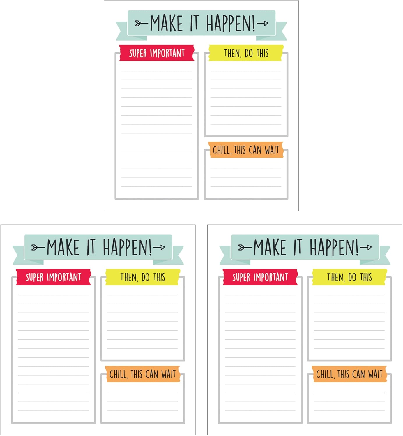 Carson Dellosa Aim High Notepad 3-Pack Set, Note Pads for To Do List, Goals, Checklist, and Classroom Organization Stationary, Desk Accessories and Office Supplies