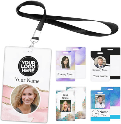 Custom Id Badge, Personalized Employee Photo Identification Card with Lanyard, Durable ID Card for Office Worker Doctor Nurse Student-Vertical-Template6