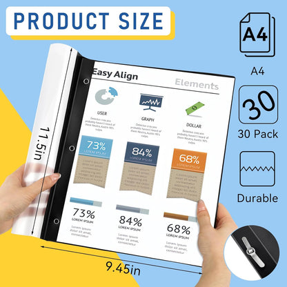 30 Pack Report Covers, COIDEA Report Covers with 3-Prong Fasteners, Presentation Folders for A4 and Letter Size Paper, Clear Front Report Covers Binder Bulk for School Business, 100 Sheet Capacity