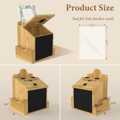 Skdtazrz Wooden Suggestion Box with Slot and Lock,Tip Money Donation Box for Savings Fundraising, Tabletop & Wall Mounted Prayer Box, Office Comment Ballot Box with Sign Slot Eraser and Pens