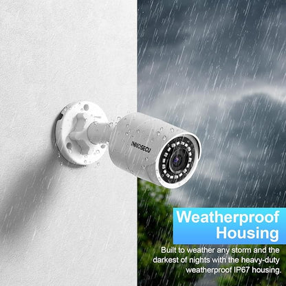 5MP Bullet PoE Camera, IP Surveillance Security Camera, Waterproof Outdoor IP67, Built-in Mic, 2.8mm Lens Wide Angle 110°, Night Vision 100ft, AI Human&Vehicle Detection, INB5GR38F (White)