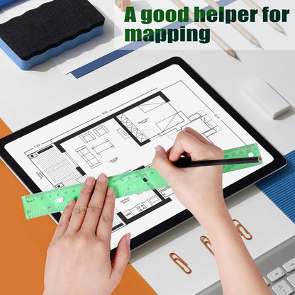 28 Pack Plastic Ruler 12 Inch Transparent Rulers - 7 Assorted Color Metric Bulk for Kids School Office Classroom