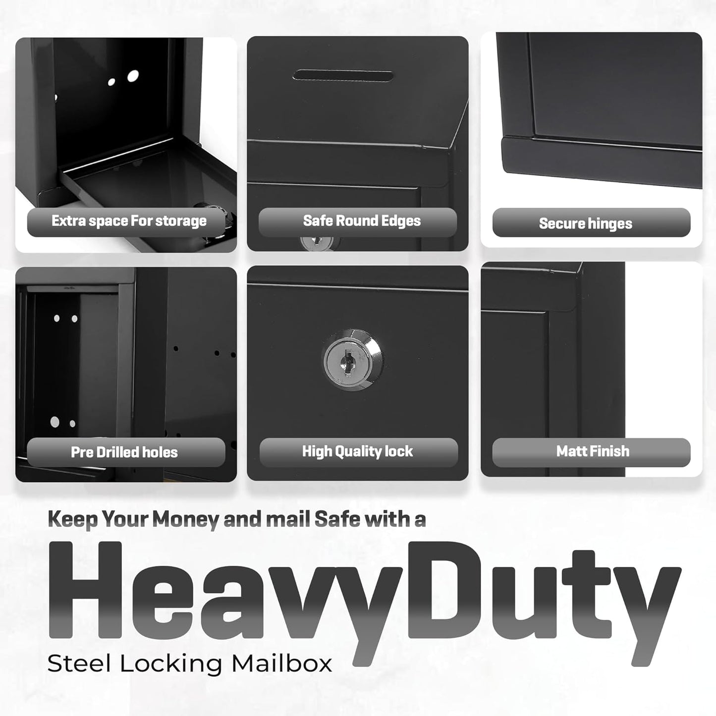 Metal Donation Box-Suggestion Box with Slot and lock-Cash Lock box for Money-Secure Drop Box-Comment and ballot voting box-comes with pre-drilled holes for easy wall mounting 10 X 6 X 2.5"(Black)