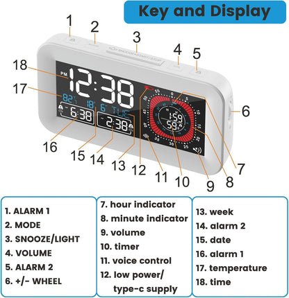 Digital Dual Alarm Clock for Bedroom,Visual Timer Clock for Kids,Dual Display Countdown Stopwatch Timer Dual Alarm Clock, Time Management Station for Homeschooling Teaching Home Kitchen Office (White)