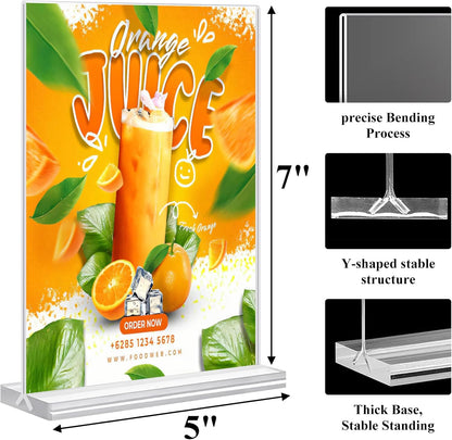 Acrylic Sign Holder 5x7,6 Pack Clear Plastic Table Display Vertical Double-Sided Desktop Display Stand Paper Holder Clear Table Sign Holder for Menu ad Frame Suitable Restaurants Meeting Office Store