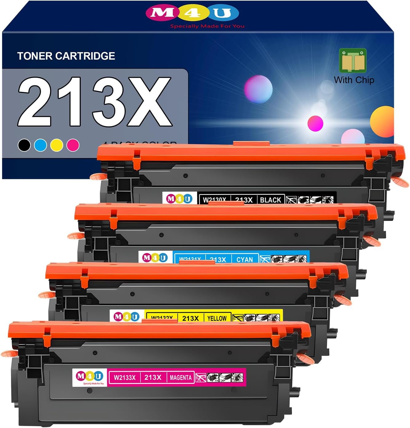 213X Toner Cartridges High Yield 4 Pack(with Chip) Compatible with 213X W2130X 213A W2130A 4 Pack for Enterprise 5700dn 6700dn 6701dn, Flow MFP 5800 6800, MFP 5800 6800(Black Cyan Yellow Magenta)