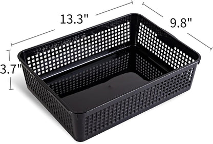 A4 Size Plastic Storage Basket,Desktop File Paper Letter Organizer Tray, 6-Packs (White+Black)