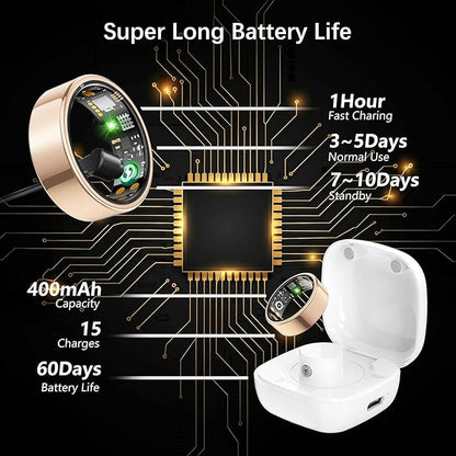 Smart Health Ring for Women Men, Fitness Tracker Ring with Heart Rate, Blood Oxygen, Sleep Tracker, Step Tracker, No Subscription Fee, IP68 Waterproof Smart Ring for iphone & Android (Rose Gold, 9#)