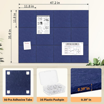 Smarpau Large Cork Board 48"x36", Bulletin Board for Walls, 12 Pack Pin Board Felt Corkboards with 35 Pushpins 50 Removable Security Stickers, Cork Boards for Office Home Decor