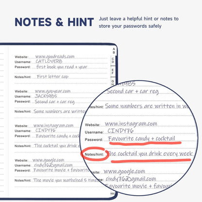 Password Book with Alphabetical Tabs – Hardcover Internet Address & Password Organizer – Password Keeper Notebook for Computer & Website – 7 x 10" Log-in Password Journal w/Thick Paper (Navy Blue)