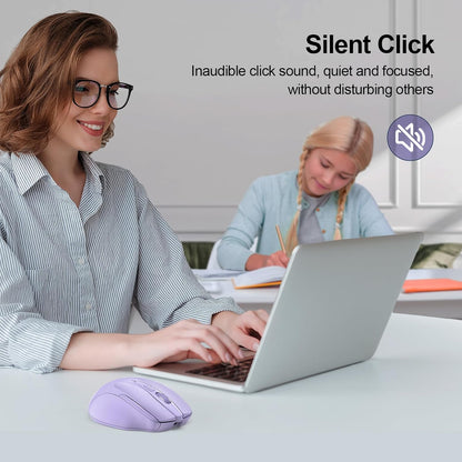 TECKNET Wireless Mouse (BT5.0/3.0 & 2.4G) Rechargeable 4800 DPI Silent USB A & Bluetooth Mouse 6 Buttons, Wide Compatibility - Lavender