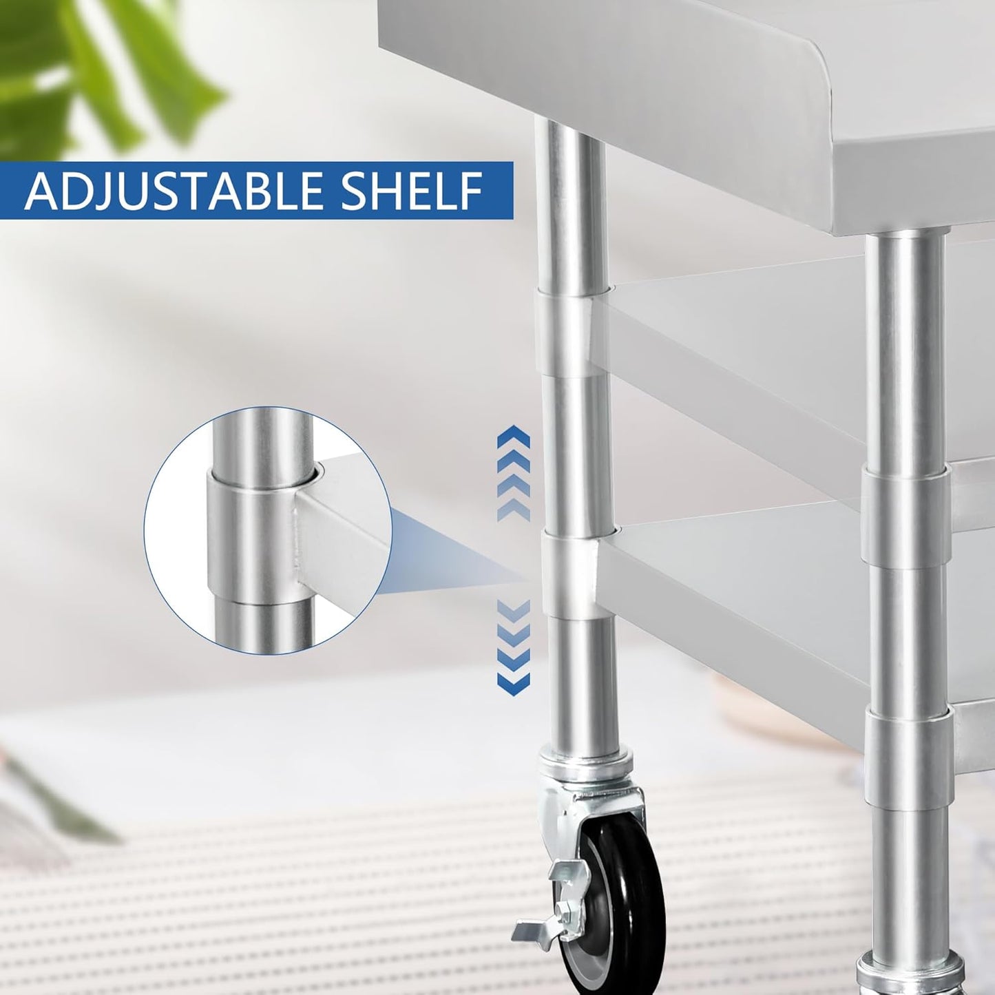 HARDURA Stainless Steel Equipment Work Stand 24" x 24" Prep Table with Under Shelf and Caster for Commercial & Workplace, Home, Hotel, Garage