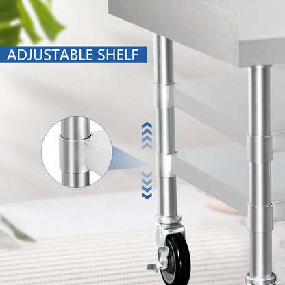 HARDURA Stainless Steel Equipment Work Stand 24" x 24" Prep Table with Under Shelf and Caster for Commercial & Workplace, Home, Hotel, Garage