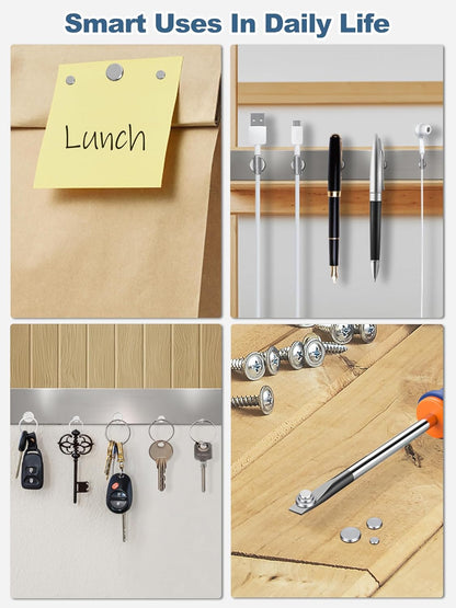 SMARTAKE 50 Pcs Rare Earth Magnets, 5-Size Small Round Fridge Magnets, Multi-Use Premium Office Magnet for Fridge, Office, Whiteboard, Crafts, DIY Hobbies, Kitchen, Science(Silver)