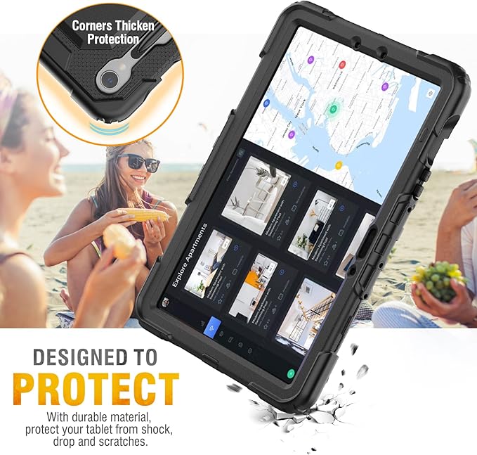 HXCASEAC Case for Samsung Galaxy Tab S10 Lite / S10 FE / S9 FE 5G 10.9 inch, Shockproof Design with Screen Protector/Hand Strap/S Pen Holder, Protective Samsung Galaxy S10 Lite Tablet Case, Black