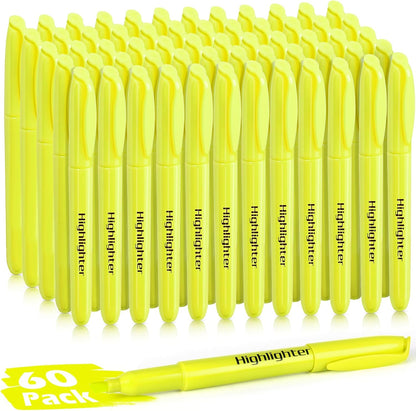 KIZZYEA Highlighters, 60 Pack Yellow Highlighters Bulk, Bright Color Chisel Tip & Dry-Quickly, No Bleed Highlighter Markers for Adult Kids, School Supplies for Teachers, Office Classroom Must Have