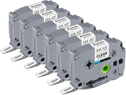 TZe-131 Clear Label Maker Tape Compatible with Brother P-Touch Label Tape 12mm 0.47 Laminated Clear TZ Tape 1/2" Work with Brother PTouch D220 PTD210 PTH110 PTH111 PTP710BT PTD400 Cube, 6-Pack