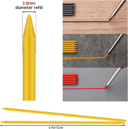 Zhehao 120 Pieces 2.8 mm Carpenter Pencil Refills HB Refill for Construction, Writing, Drawing, Drafting, Woodworking (Black, Red, Yellow)