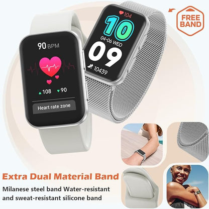 MorePro Health Fitness Tracker with Blood oxy-gen Monitor and 24/7 Heart Rate and Blood Pressure, Sleep Monitor, 120+ Sport Modes Waterproof Fitness Watch for Women Men Android iOS, Sliver