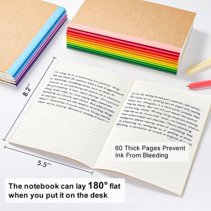 feela 16 Pack Composition Notebooks Bulk, Kraft Cover Lined Blank College Ruled Composition Travel Journals with Rainbow Spines For Women Students Business, 60 Pages, 8.3”x 5.5”, A5, 16 Colors