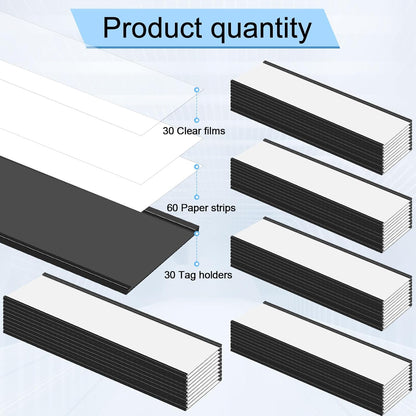 Gueevin 30 Pcs Magnetic C Channel Label Holders 3 x 8 Inch Label Holders Magnet Name Plate with Paper Inserts and Clear Plastic Protectors for File Cabinet Shelf Toolbox Drawer