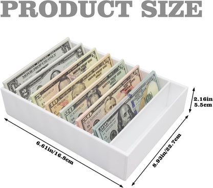 Money Organizer for Cash, 8 Compartment White Acrylic Money Holder, Cash Tray, Cash Box, Cash Organizer for Bills