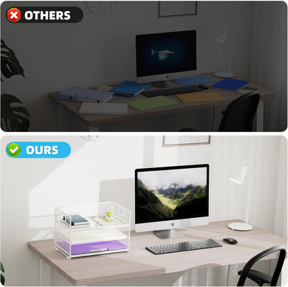 Marbrasse 3 Tier Paper Organizer Letter Tray, Mesh File Organizer with Handle, Paper Sorter Desk Organizer for Home Office Supplies - 2p Pink