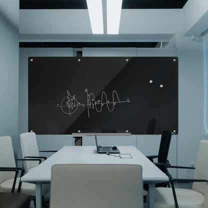 TOWON 8 x 4ft Glass Whiteboard Wall, Black Magnetic White Board Dry Erase 96 x 48 in, Big Glass Dry Erase Board with Multi-Color Markers, Strong Magnets, Pen Tray and Eraser, Frameless
