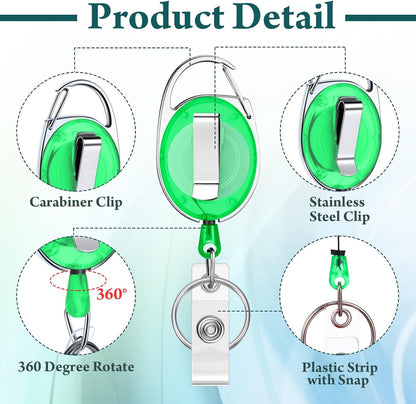 Laumoi 80 Packs Retractable ID Badge Holder Name ID Badge Reel Clips Keychain with Belt Clip and Key Ring for Office Worker Doctor Nurse Employee (Transparent Green)